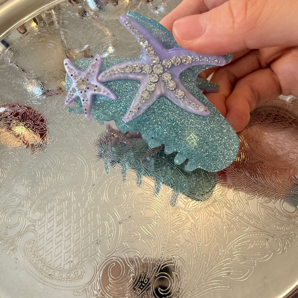 Purple/blue/ glitter/ Starfish/ Rhinestones/lavender/black hair clip - Picture 6 of 9